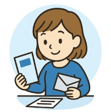 届いた資料の内容を確認する女性のイラスト