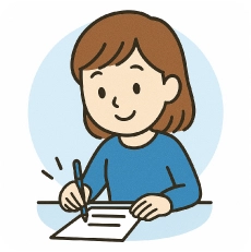 申込書に記入・署名する女性のイラスト